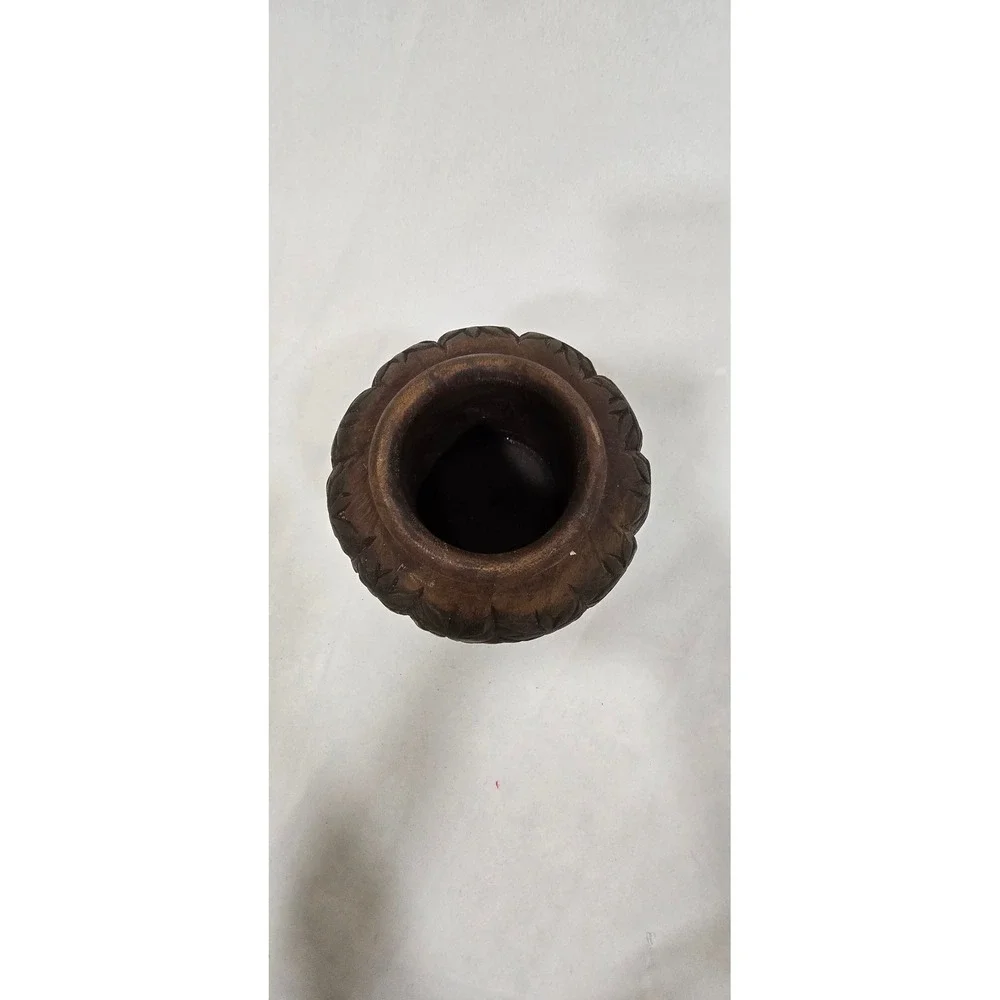Vtg 1970s hand Carved Wooden Vessel Bowl Vase Elephants safari‎ jungle African